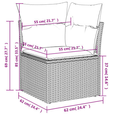 vidaXL Set de sofás de jardín y cojines 8 piezas ratán sintético gris