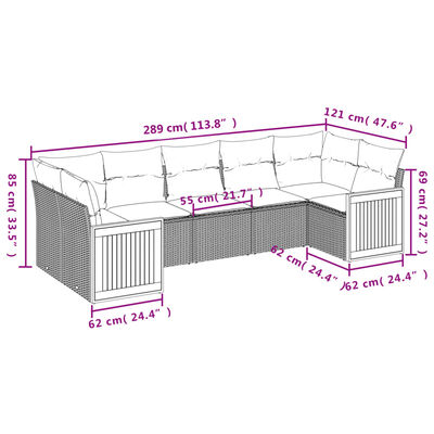 vidaXL Set de comedor de jardín 7 pzas y cojines ratán sintético negro