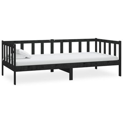 vidaXL Cama de día de madera maciza de pino negro 90x200 cm