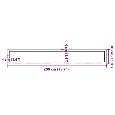 vidaXL Encimera de baño madera maciza sin tratar 200x30x(2-4) cm