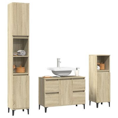 vidaXL Set de muebles de baño 3 pzas madera contrachapada roble Sonoma