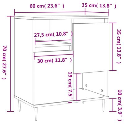 vidaXL Aparador de madera contrachapada blanco 60x35x70 cm