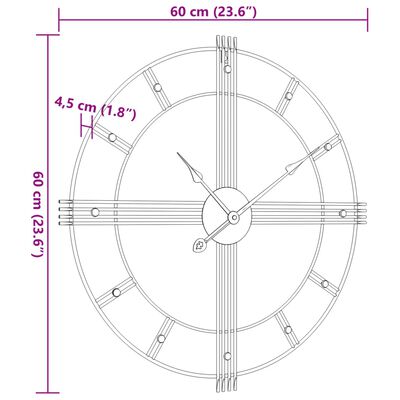 vidaXL Reloj de pared de hierro negro Ø60 cm