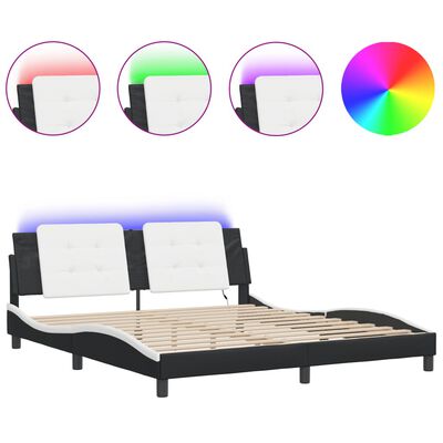 vidaXL Estructura de cama con LED sin colchón negro blanco 180x200 cm