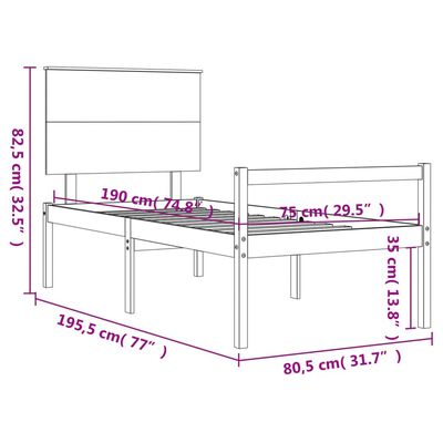 vidaXL Cama para personas mayores con cabecero madera maciza blanco