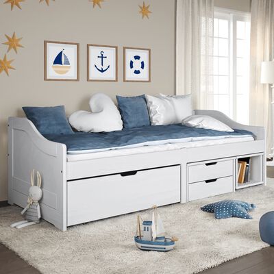 vidaXL Sofá cama con 3 cajones madera maciza pino blanca IRUN 90x200cm