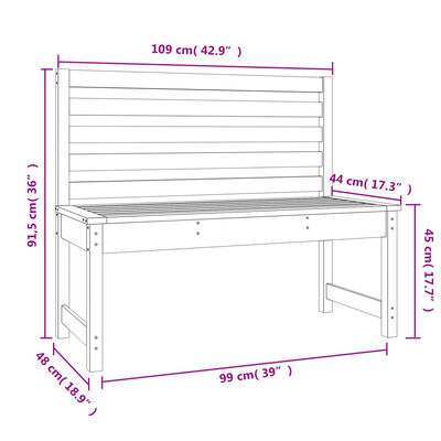 vidaXL Banco de jardín madera maciza pino negro 109 cm