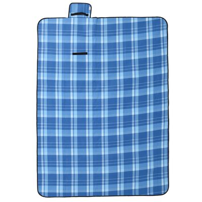 vidaXL Manta de picnic plegable de cuadros terciopelo azul 200x150 cm