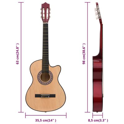 vidaXL Set de guitarra acústica 12 piezas con cutaway 6 cuerdas 38"