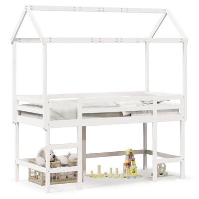 vidaXL Cama alta escalera y techo madera maciza pino blanca 80x200 cm