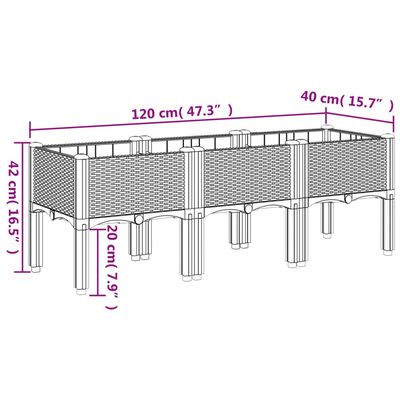 vidaXL Jardinera con patas PP marrón 120x40x42 cm