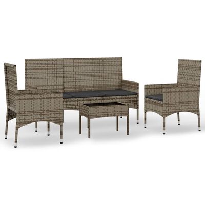 vidaXL Set de muebles de jardín 4 pzas y cojines ratán sintético gris