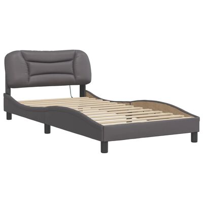 vidaXL Estructura cama con luces LED cuero sintético gris 100x200 cm