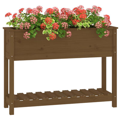 vidaXL Jardinera con estante madera maciza pino marrón 111,5x34,5x81cm