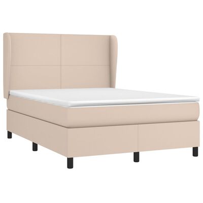 vidaXL Cama box spring con colchón cuero sintético capuchino 140x200cm