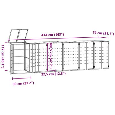 vidaXL Cobertizo de 6 contenedores de basura acero negro 414x79x117 cm