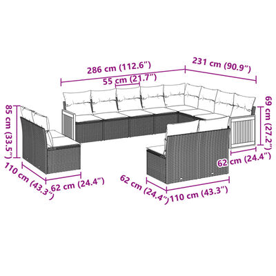 vidaXL Set de sofás de jardín 12 pzas y cojines ratán sintético marrón