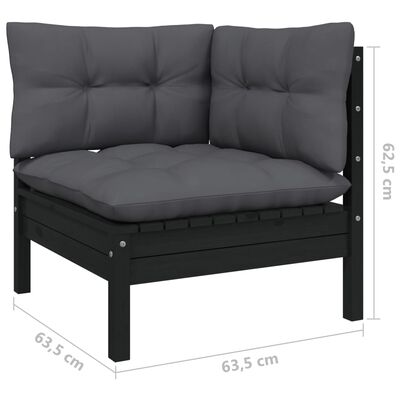 vidaXL Muebles de jardín 8 pzas con cojines negro madera de pino