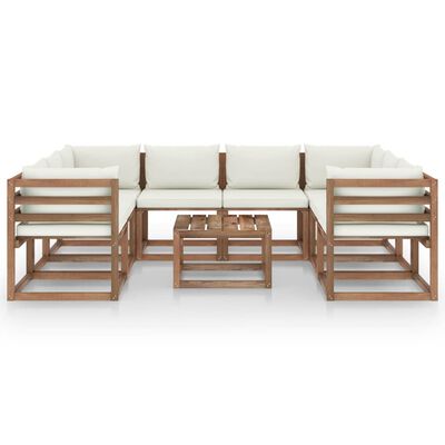 vidaXL Set de muebles de jardín 9 piezas con cojines blanco crema