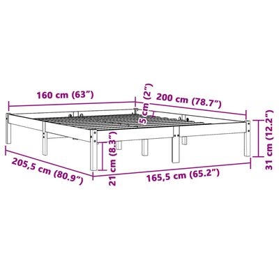 vidaXL Cama sin colchón madera maciza de pino marrón cera 160x200 cm