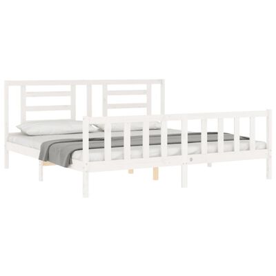 vidaXL Estructura cama de matrimonio con cabecero madera maciza blanco