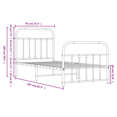 vidaXL Estructura cama metal con cabecero y pie cama blanca 90x200