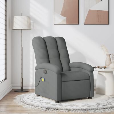 vidaXL Sillón de masaje reclinable de tela gris oscuro