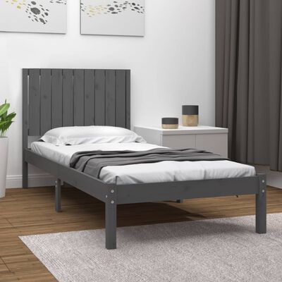 vidaXL Estructura de cama madera maciza de pino gris 90x200 cm