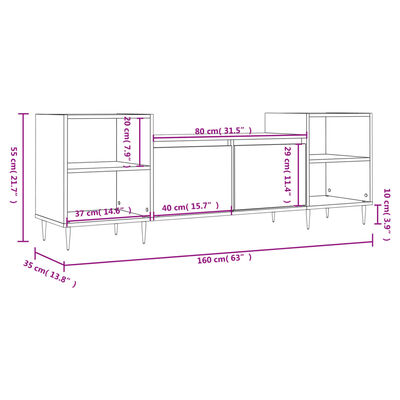 vidaXL Mueble para TV madera contrachapada gris Sonoma 160x35x55 cm