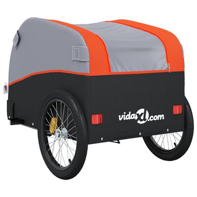 vidaXL Remolque para bicicleta hierro negro y naranja 30 kg