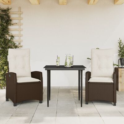 vidaXL Set comedor de jardín 3 piezas y cojines ratán sintético marrón