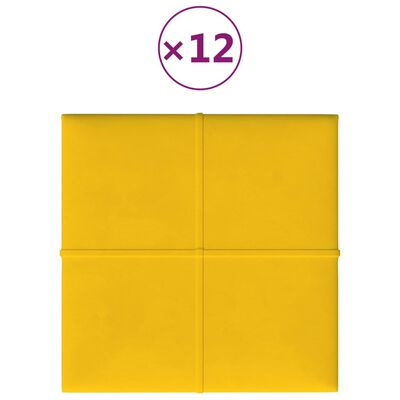 vidaXL Paneles de pared 12 uds terciopelo amarillo 30x30 cm 1,08 m²