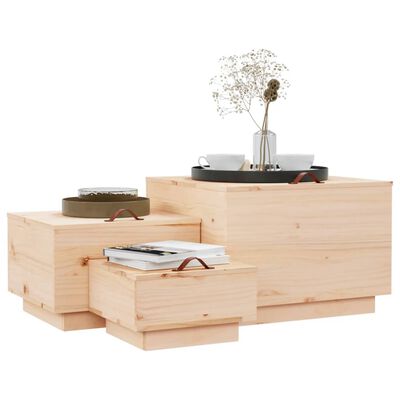 vidaXL Cajas de almacenaje con tapa 3 pzas madera maciza pino miel