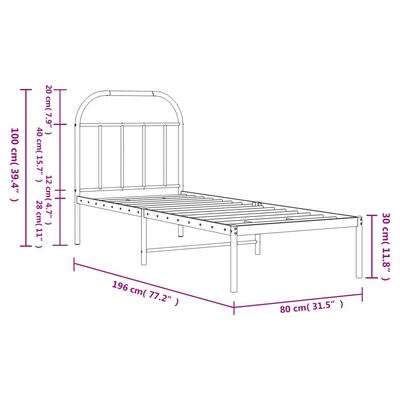 vidaXL Estructura cama sin colchón con cabecero metal negro 75x190 cm