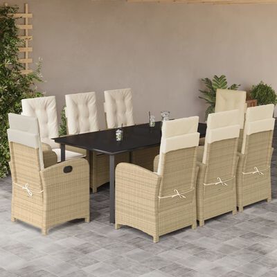 vidaXL Set comedor de jardín 9 pzas con cojines ratán sintético beige