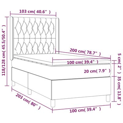 vidaXL Cama box spring colchón y luces LED tela gris claro 100x200 cm