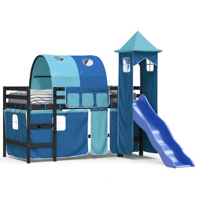 vidaXL Cama alta para niños con torre madera pino azul 90x190 cm