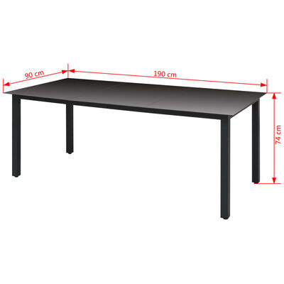 vidaXL Mesa de jardín de aluminio y vidrio negra 190x90x74 cm