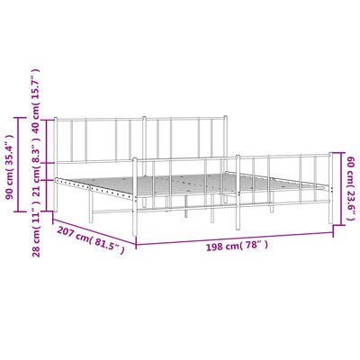 vidaXL Estructura cama sin colchón con estribo metal negro 193x203 cm