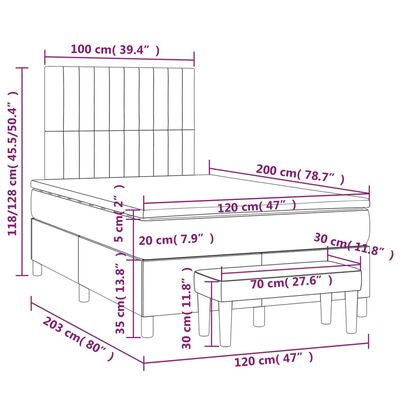 vidaXL Cama box spring con colchón terciopelo gris claro 120x200 cm