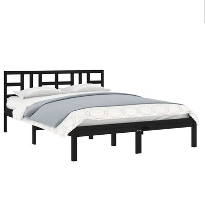 vidaXL Estructura de cama doble madera maciza negra 135x190 cm