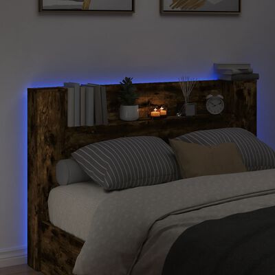 vidaXL Cabecero de cama con luz LED roble ahumado 160x16,5x103,5 cm
