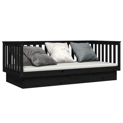 vidaXL Sofá cama de madera maciza de pino negro 100x200 cm