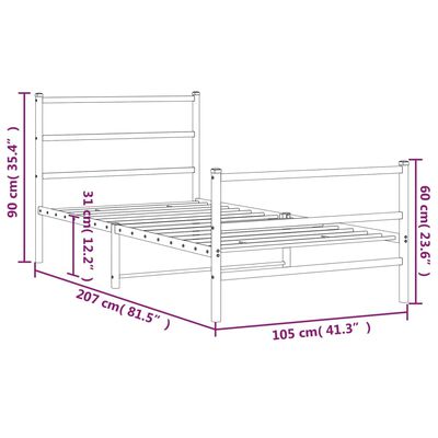 vidaXL Estructura cama sin colchón con estribo metal negro 100x200 cm