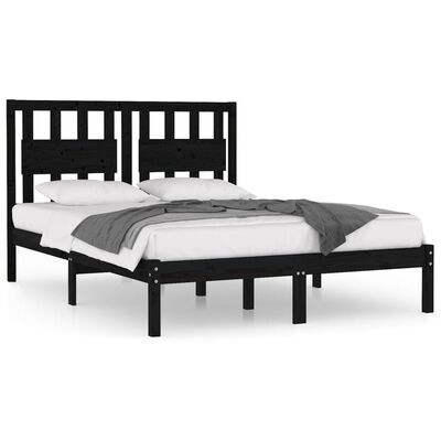 vidaXL Estructura de cama madera maciza de pino negro 135x190 cm