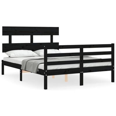 vidaXL Estructura de cama con cabecero madera maciza negro 120x200 cm