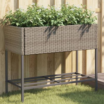 vidaXL Jardineras con estante 2 uds ratán sintético gris 90x40x75 cm