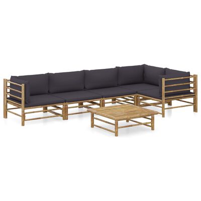 vidaXL Set de muebles de jardín 6 piezas bambú con cojines gris oscuro