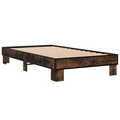 vidaXL Estructura cama madera ingeniería metal roble humo 75x190 cm