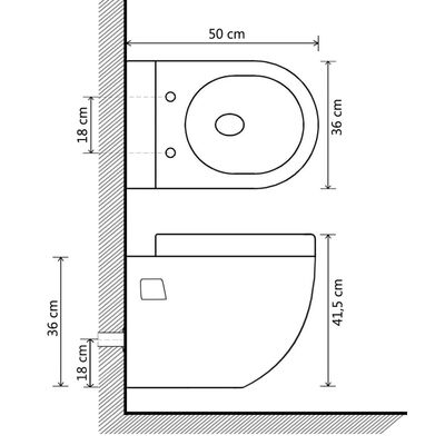 vidaXL Inodoro de pared de cerámica negro